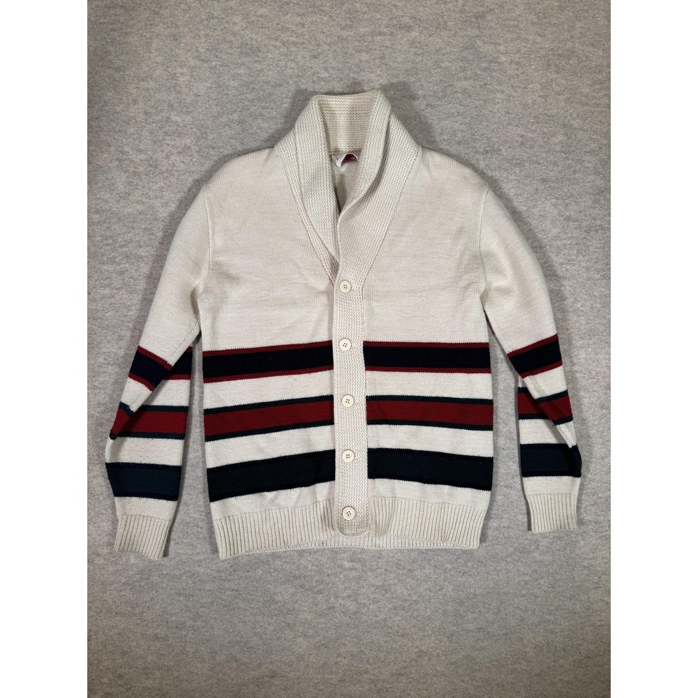 Vintage Lord Jeff Sweater Mens XL Cream Bold Stripe‎ Shawl Collar Cardigan 60s